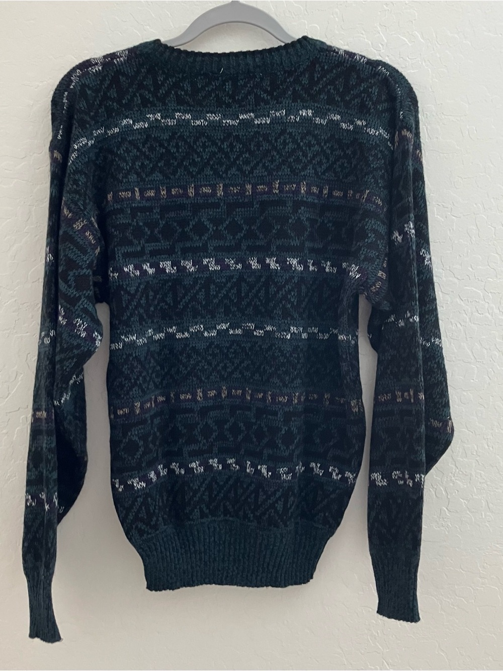 Vintage Windridge Crewneck Knit Sweater Men’s Small Teal Black Geometric - Picture 7 of 8